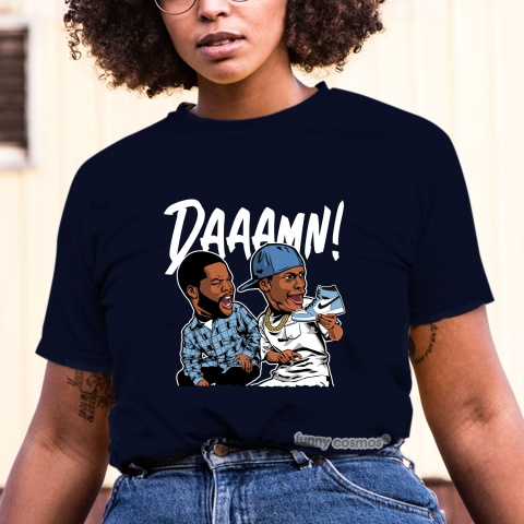 Air Jordan 1 University Blue Matching Sneaker Shirt Daaamn Meme White Blue Sneaker Carolina Blue Tshirt