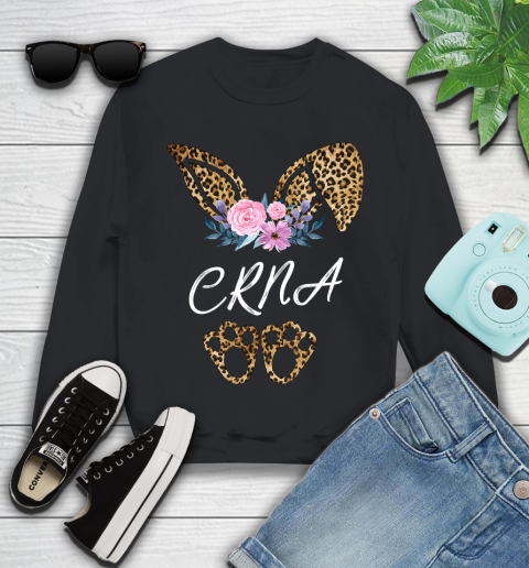 Nurse Shirt Cute Leopard Printed Bunny CRNA Gifts Happy Easter Day T Shirt Youth Sweatshirt