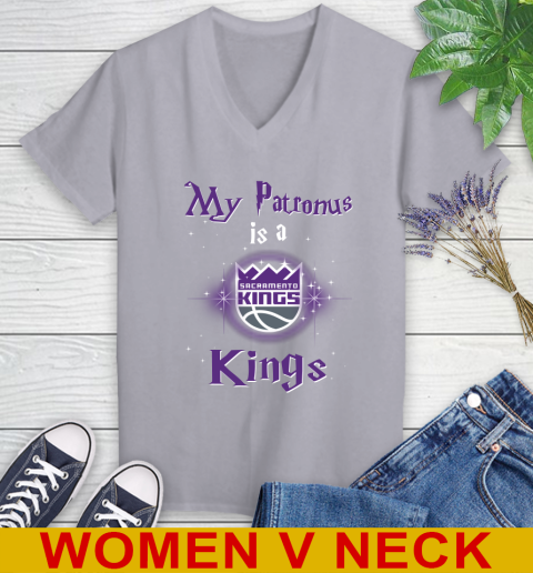 NBA Basketball Harry Potter My Patronus Is A Sacramento Kings Women's V-Neck T-Shirt 4