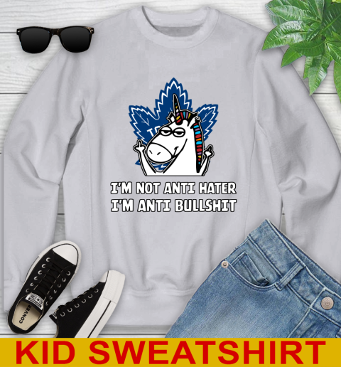 Toronto Maple Leafs NHL Hockey Unicorn I'm Not Anti Hater I'm Anti Bullshit Youth Sweatshirt 5 Toronto Maple Leafs NHL Hockey Unicorn I'm Not Anti Hater I'm Anti Bullshit Youth Sweatshirt - Image 5