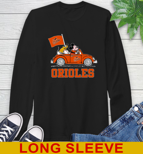 MLB Baseball Baltimore Orioles Pluto Mickey Driving Disney Shirt Long Sleeve T-Shirt 2