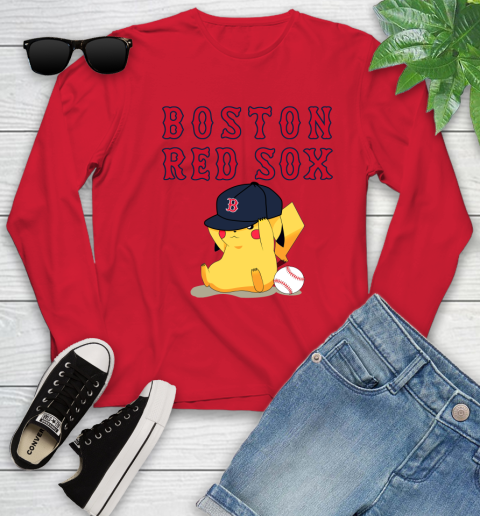 MLB Pikachu Baseball Sports Boston Red Sox Youth Long Sleeve 11