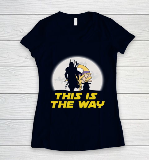 Minnesota Vikings NFL Football Star Wars Yoda And Mandalorian This Is The Way Women's V-Neck T-Shirt 2