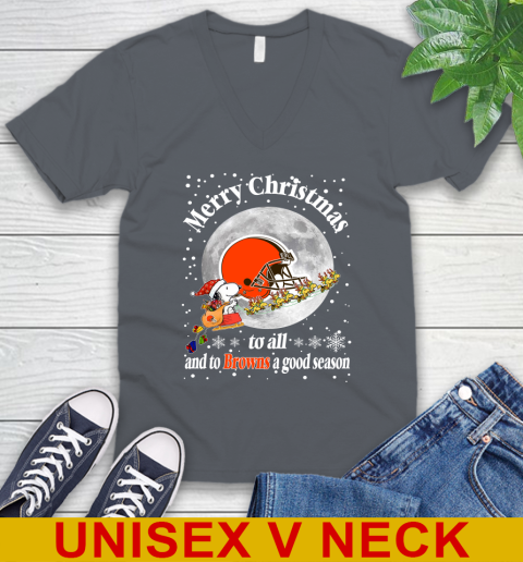 Cleveland Browns Merry Christmas To All And To Browns A Good Season NFL Football Sports V-Neck T-Shirt 4