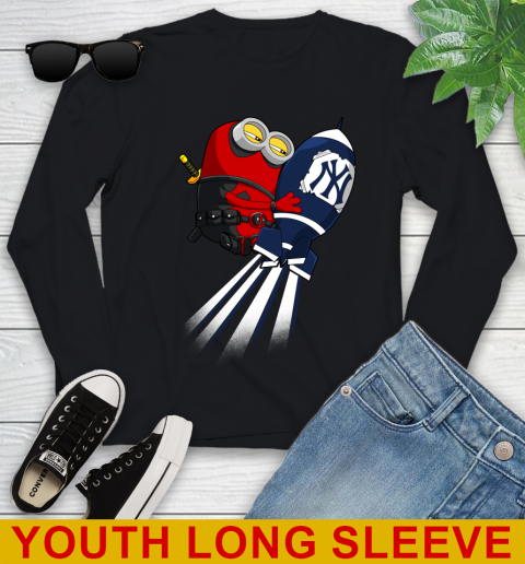 MLB Baseball New York Yankees Deadpool Minion Marvel Shirt Youth Long Sleeve