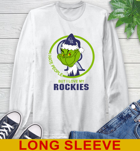 Colorado Rockies MLB Christmas Grinch I Hate People But I Love My Favorite Baseball Team Long Sleeve T-Shirt