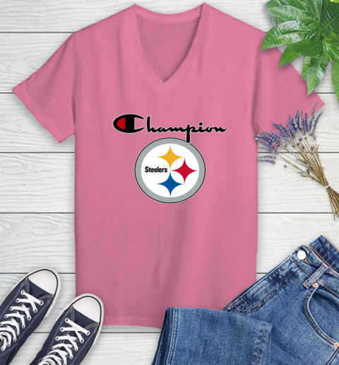 NFL Football Pittsburgh Steelers Champion Shirt Women's V-Neck T-Shirt 9