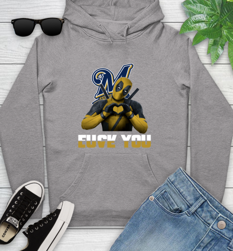 MLB Milwaukee Brewers Deadpool Love You Fuck You Baseball Sports Youth Hoodie 6