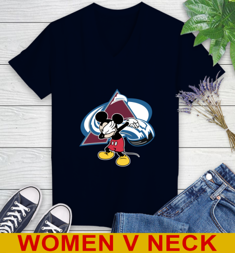 Colorado Avalanche NHL Hockey Dabbing Mickey Disney Sports Women's V-Neck T-Shirt 4 Colorado Avalanche NHL Hockey Dabbing Mickey Disney Sports Women's V-Neck T-Shirt - Image 4