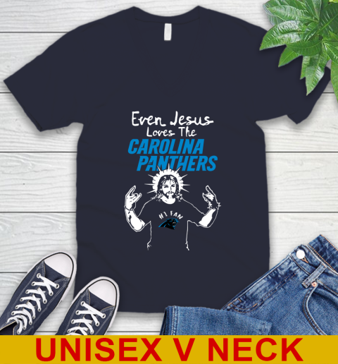 Carolina Panthers NFL Football Even Jesus Loves The Panthers Shirt V-Neck T-Shirt 2