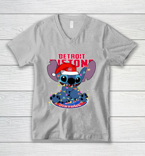 Detroit Pistons NBA noel stitch Basketball Christmas V-Neck T-Shirt 2