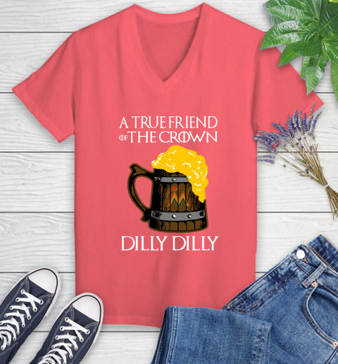 MLB Miami Marlins A True Friend Of The Crown Game Of Thrones Beer Dilly Dilly Baseball Women's V-Neck T-Shirt 6