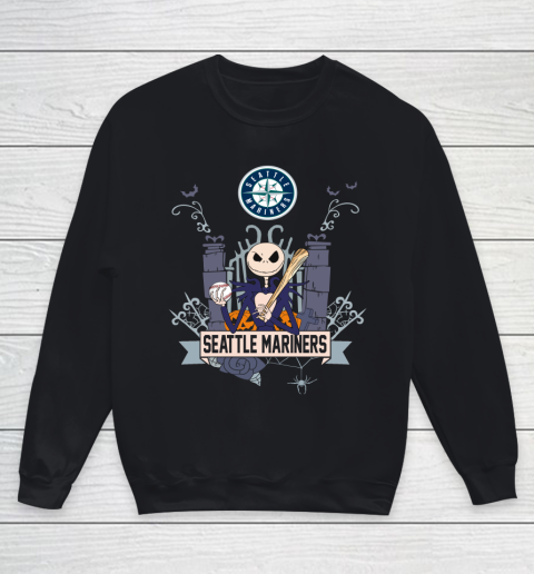 MLB Seattle Mariners Baseball Jack Skellington Halloween Youth Sweatshirt