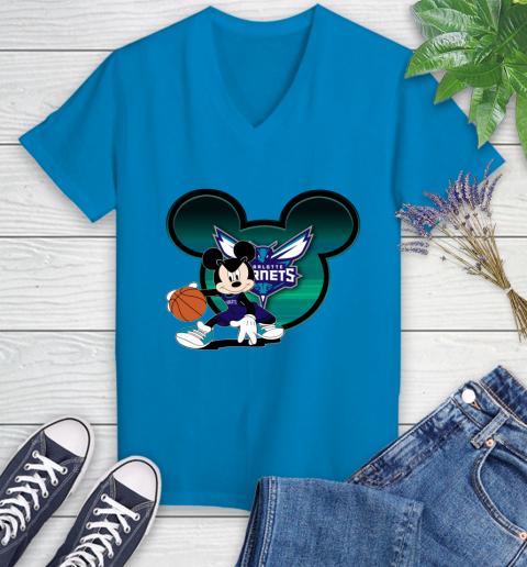 NBA Charlotte Hornets Mickey Mouse Disney Basketball Women's V-Neck T-Shirt 7
