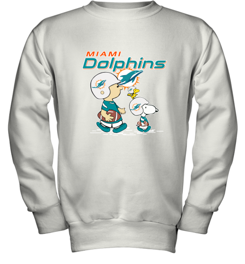 Miami Dolphins Let's Play Football Together Snoopy NFL Youth Sweatshirt