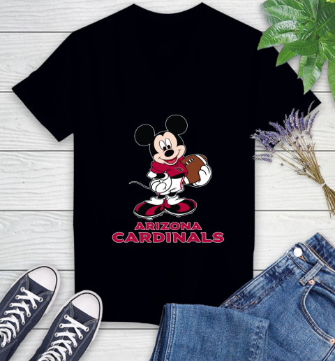 NFL Football Arizona Cardinals Cheerful Mickey Mouse Shirt Women's V-Neck T-Shirt