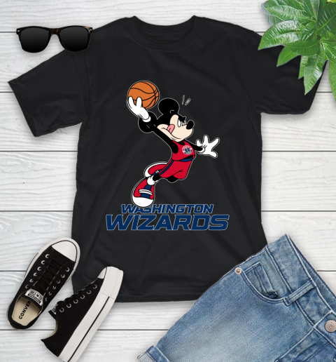 NBA Basketball Washington Wizards Cheerful Mickey Mouse Shirt Youth T-Shirt