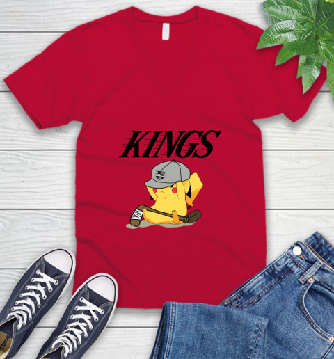 NHL Pikachu Hockey Sports Los Angeles Kings V-Neck T-Shirt 7