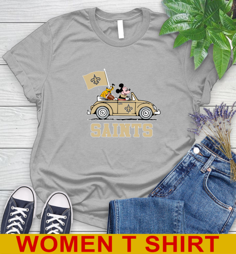 NFL Football New Orleans Saints Pluto Mickey Driving Disney Shirt Women's T-Shirt 5