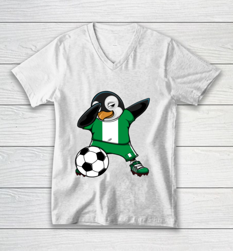 Dabbing Penguin Nigeria Soccer Fans Jersey Football Lovers V-Neck T-Shirt