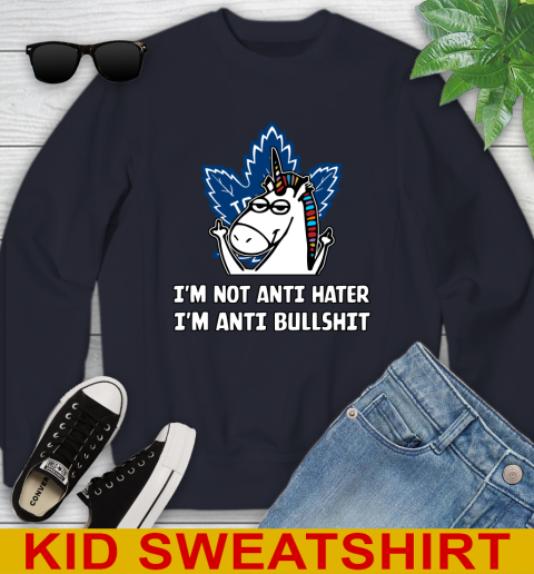 Toronto Maple Leafs NHL Hockey Unicorn I'm Not Anti Hater I'm Anti Bullshit Youth Sweatshirt 4 Toronto Maple Leafs NHL Hockey Unicorn I'm Not Anti Hater I'm Anti Bullshit Youth Sweatshirt - Image 4