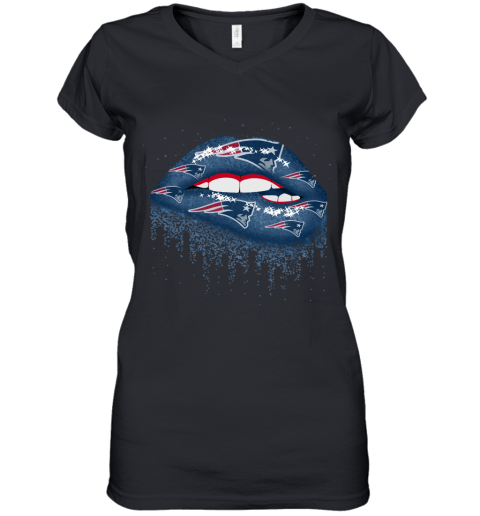 Biting Glossy Lips Sexy New England Patriots NFL Football Women's V-Neck T-Shirt