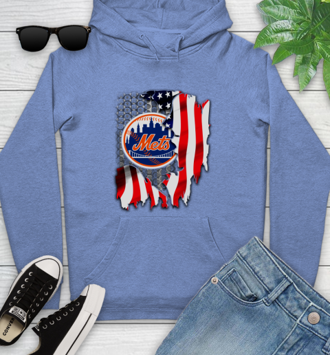 New York Mets MLB Baseball American Flag Youth Hoodie 13