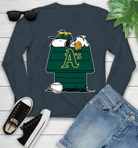 MLB Oakland Athletics Snoopy Woodstock The Peanuts Movie Baseball T Shirt Youth Long Sleeve 8