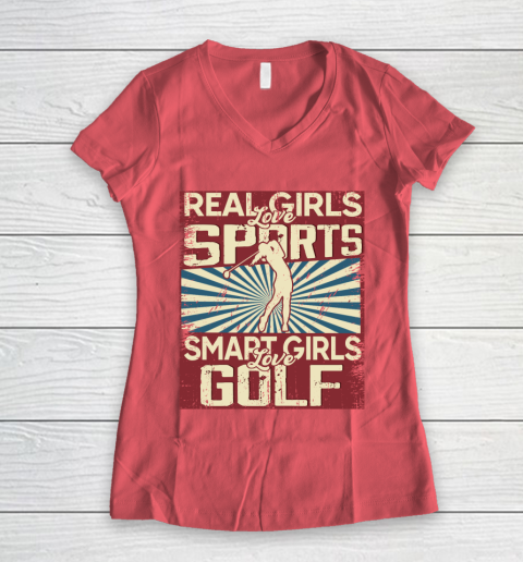 Real girls love sports smart girls love golf Women's V-Neck T-Shirt 4