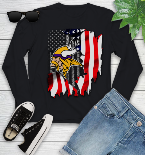 Minnesota Vikings NFL Football American Flag Youth Long Sleeve