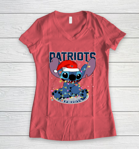 New England Patriots NFL Football noel stitch Christmas Women's V-Neck T-Shirt 3