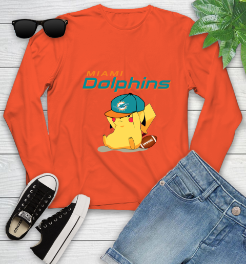 NFL Pikachu Football Sports Miami Dolphins Youth Long Sleeve 4