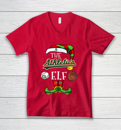 Oakland Athletics Christmas ELF Funny MLB V-Neck T-Shirt 6