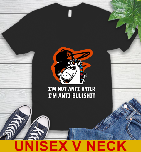Baltimore Orioles MLB Baseball Unicorn I'm Not Anti Hater I'm Anti Bullshit V-Neck T-Shirt 2