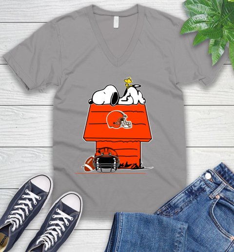 Cleveland Browns NFL Football Snoopy Woodstock The Peanuts Movie V-Neck T-Shirt 4