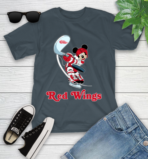 NHL Hockey Detroit Red Wings Cheerful Mickey Mouse Shirt Youth T-Shirt 8