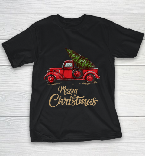 Funny Vintage Red Truck With Merry Christmas Tree Youth T-Shirt