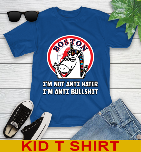 Boston Red Sox MLB Baseball Unicorn I'm Not Anti Hater I'm Anti Bullshit Youth T-Shirt 9
