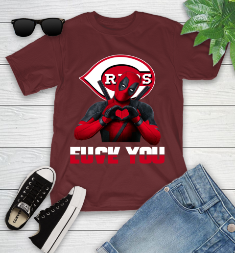 MLB Cincinnati Reds Deadpool Love You Fuck You Baseball Sports Youth T-Shirt 14