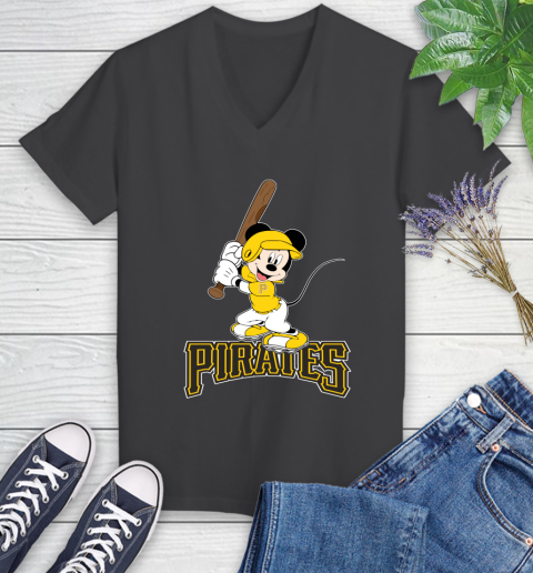 MLB Baseball Pittsburgh Pirates Cheerful Mickey Mouse Shirt Women's V-Neck T-Shirt 7