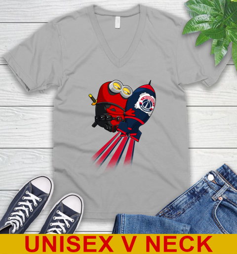 NBA Basketball Washington Wizards Deadpool Minion Marvel Shirt V-Neck T-Shirt 3