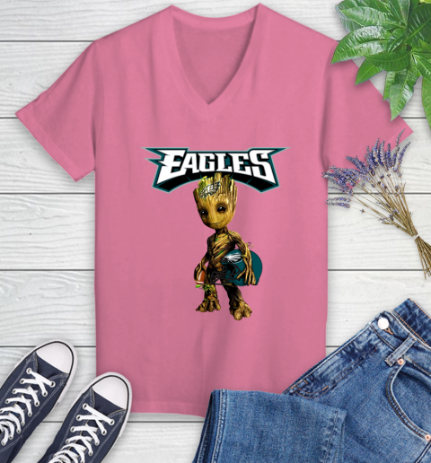 Philadelphia Eagles NFL Football Groot Marvel Guardians Of The Galaxy Women's V-Neck T-Shirt 13