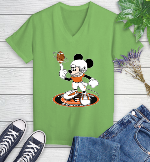 NFL Football Cincinnati Bengals Cheerful Mickey Disney Shirt Women's V-Neck T-Shirt 9