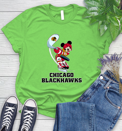 NHL Hockey Chicago Blackhawks Cheerful Mickey Mouse Shirt Women's T-Shirt - Image 11