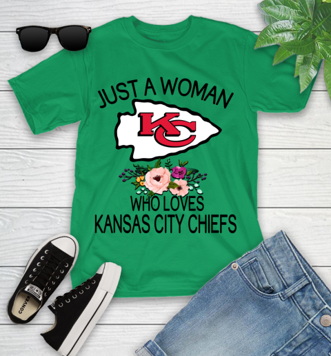 NFL Just A Woman Who Loves Kansas City Chiefs Football Sports Youth T-Shirt 3