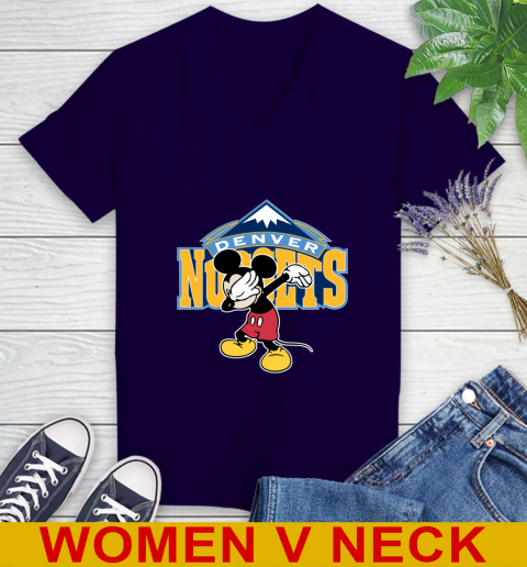 Denver Nuggets NBA Basketball Dabbing Mickey Disney Sports Women's V-Neck T-Shirt 4