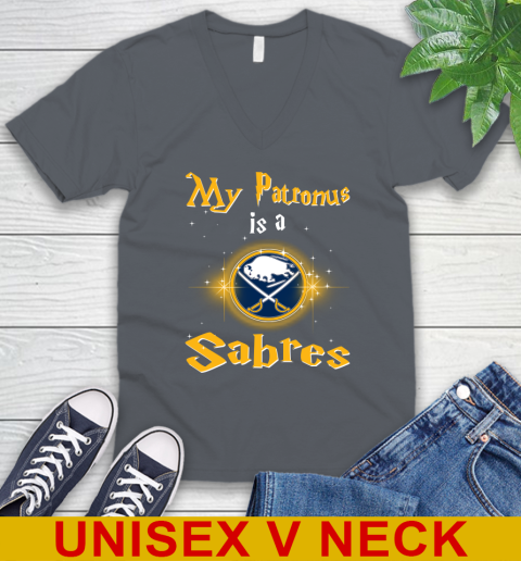 NHL Hockey Harry Potter My Patronus Is A Buffalo Sabres V-Neck T-Shirt 4
