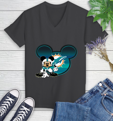 NFL Miami Dolphins Mickey Mouse Disney Football T Shirt Women's V-Neck T-Shirt 8