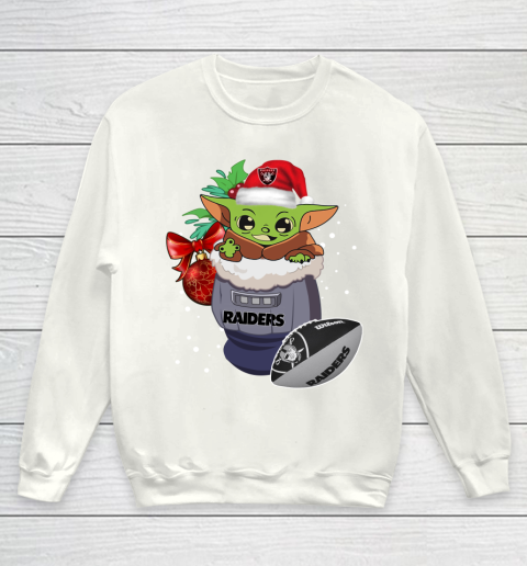 Oakland Raiders Christmas Baby Yoda Star Wars Funny Happy NFL Youth Sweatshirt 2
