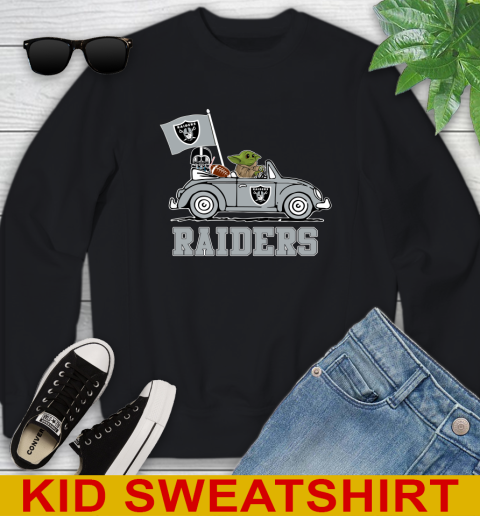 NFL Football Oakland Raiders Darth Vader Baby Yoda Driving Star Wars Shirt Youth Sweatshirt 2